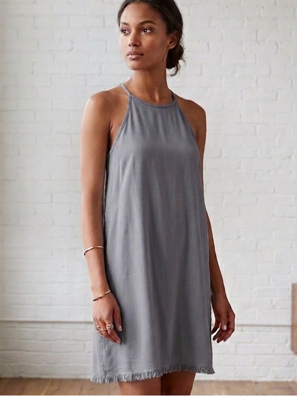 Anthropologie Cloth & Stone Gray Sleeveless Halter Shift Dress - Size M - NWOT